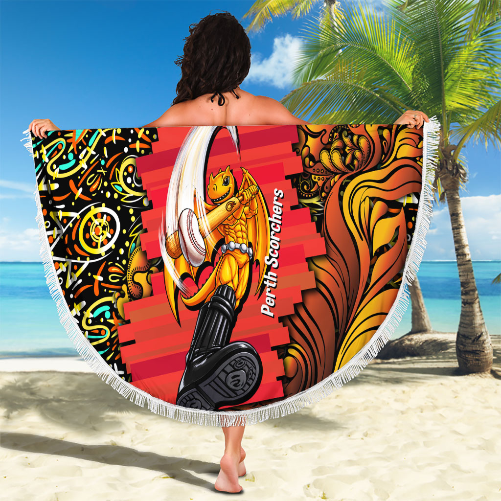Personalized Perth Scorchers Cricket Beach Blanket Hippie Psychedelic Pattern Vibrant Mandala Art Style