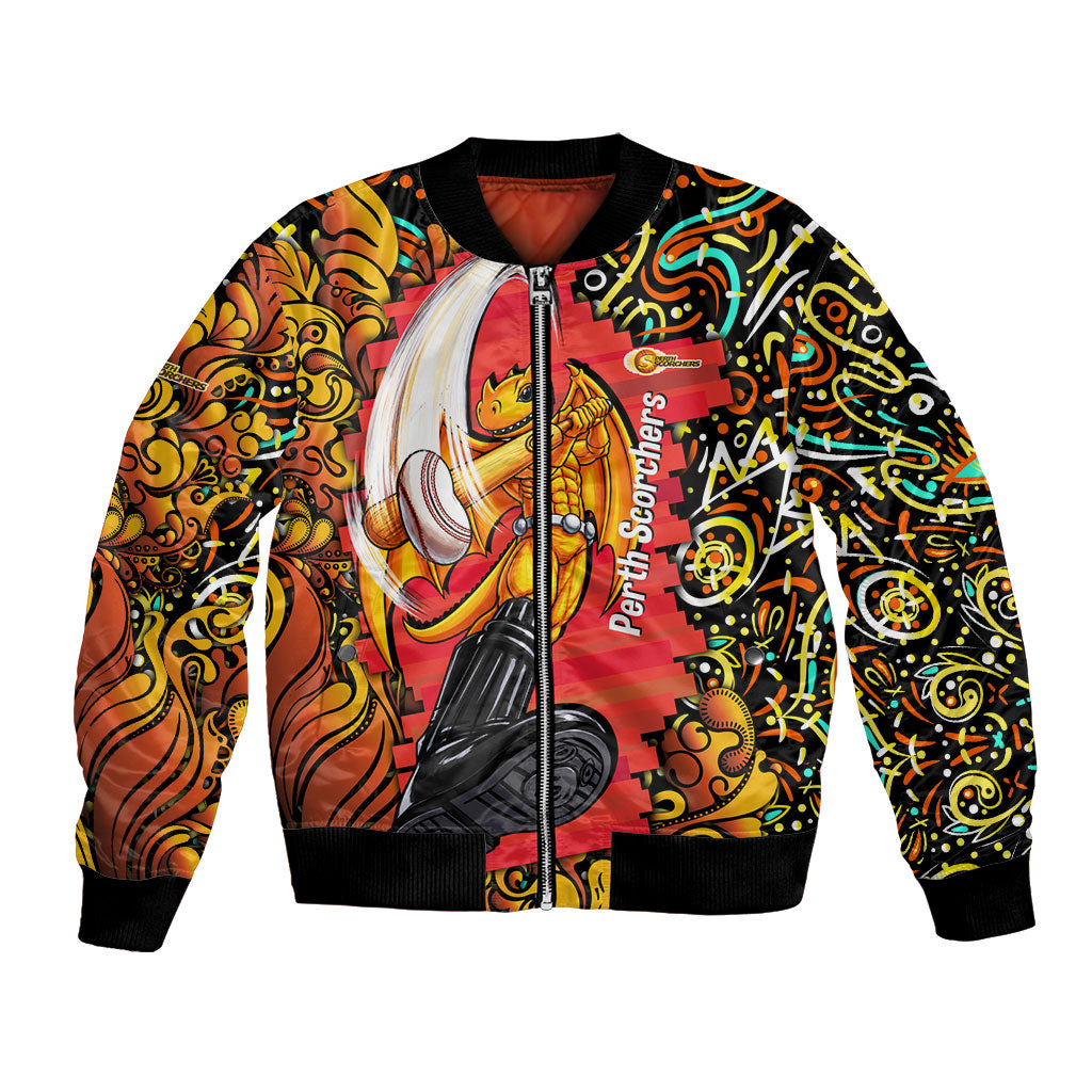 Personalized Perth Scorchers Cricket Bomber Jacket Hippie Psychedelic Pattern Vibrant Mandala Art Style