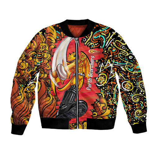 Personalized Perth Scorchers Cricket Bomber Jacket Hippie Psychedelic Pattern Vibrant Mandala Art Style
