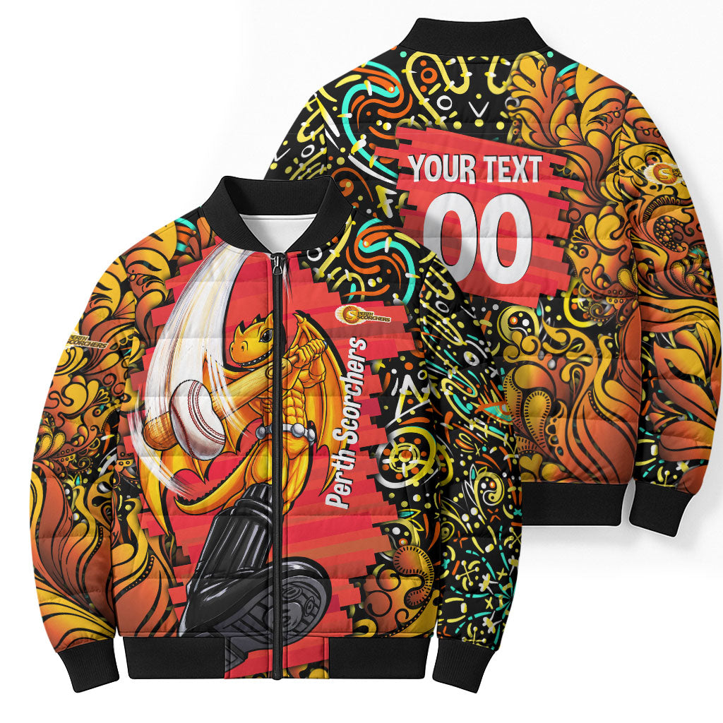 Personalized Perth Scorchers Cricket Bomber Puffer Jacket Hippie Psychedelic Pattern Vibrant Mandala Art Style