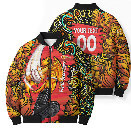 Personalized Perth Scorchers Cricket Bomber Puffer Jacket Hippie Psychedelic Pattern Vibrant Mandala Art Style