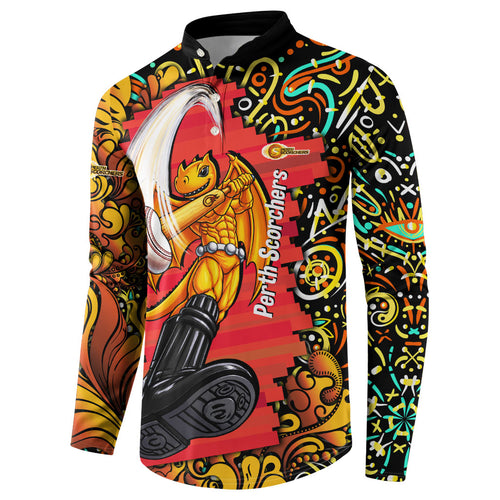 Personalized Perth Scorchers Cricket Button Sweatshirt Hippie Psychedelic Pattern Vibrant Mandala Art Style
