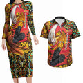 Personalized Perth Scorchers Cricket Couples Matching Long Sleeve Bodycon Dress and Hawaiian Shirt Hippie Psychedelic Pattern Vibrant Mandala Art Style