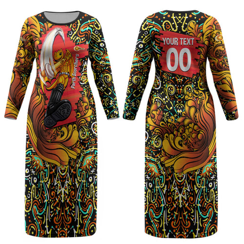 Personalized Perth Scorchers Cricket Couples Matching Long Sleeve Bodycon Dress and Hawaiian Shirt Hippie Psychedelic Pattern Vibrant Mandala Art Style