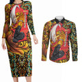 Personalized Perth Scorchers Cricket Couples Matching Long Sleeve Bodycon Dress and Long Sleeve Button Shirt Hippie Psychedelic Pattern Vibrant Mandala Art Style