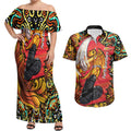 Personalized Perth Scorchers Cricket Couples Matching Off Shoulder Maxi Dress and Hawaiian Shirt Hippie Psychedelic Pattern Vibrant Mandala Art Style