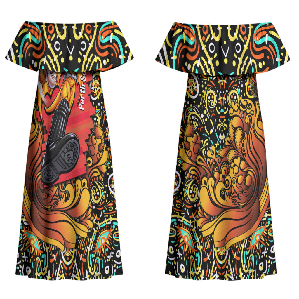 Personalized Perth Scorchers Cricket Couples Matching Off Shoulder Maxi Dress and Hawaiian Shirt Hippie Psychedelic Pattern Vibrant Mandala Art Style