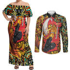 Personalized Perth Scorchers Cricket Couples Matching Off Shoulder Maxi Dress and Long Sleeve Button Shirt Hippie Psychedelic Pattern Vibrant Mandala Art Style