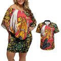 Personalized Perth Scorchers Cricket Couples Matching Off Shoulder Short Dress and Hawaiian Shirt Hippie Psychedelic Pattern Vibrant Mandala Art Style