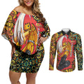 Personalized Perth Scorchers Cricket Couples Matching Off Shoulder Short Dress and Long Sleeve Button Shirt Hippie Psychedelic Pattern Vibrant Mandala Art Style