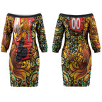 Personalized Perth Scorchers Cricket Couples Matching Off The Shoulder Long Sleeve Dress and Hawaiian Shirt Hippie Psychedelic Pattern Vibrant Mandala Art Style