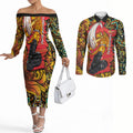 Personalized Perth Scorchers Cricket Couples Matching Off The Shoulder Long Sleeve Dress and Long Sleeve Button Shirt Hippie Psychedelic Pattern Vibrant Mandala Art Style