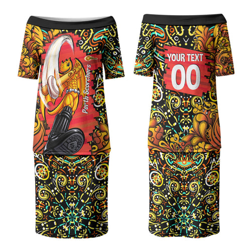 Personalized Perth Scorchers Cricket Couples Matching Puletasi and Hawaiian Shirt Hippie Psychedelic Pattern Vibrant Mandala Art Style