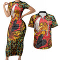 Personalized Perth Scorchers Cricket Couples Matching Short Sleeve Bodycon Dress and Hawaiian Shirt Hippie Psychedelic Pattern Vibrant Mandala Art Style