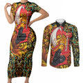 Personalized Perth Scorchers Cricket Couples Matching Short Sleeve Bodycon Dress and Long Sleeve Button Shirt Hippie Psychedelic Pattern Vibrant Mandala Art Style