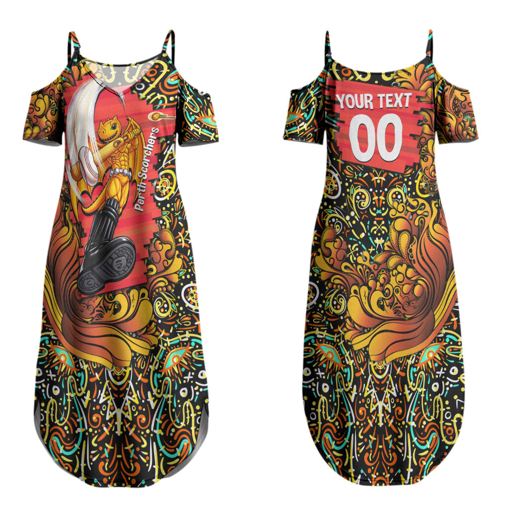 Personalized Perth Scorchers Cricket Couples Matching Summer Maxi Dress and Long Sleeve Button Shirt Hippie Psychedelic Pattern Vibrant Mandala Art Style