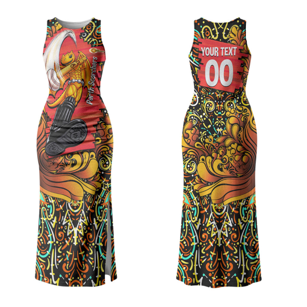 Personalized Perth Scorchers Cricket Couples Matching Tank Maxi Dress and Hawaiian Shirt Hippie Psychedelic Pattern Vibrant Mandala Art Style