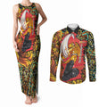 Personalized Perth Scorchers Cricket Couples Matching Tank Maxi Dress and Long Sleeve Button Shirt Hippie Psychedelic Pattern Vibrant Mandala Art Style