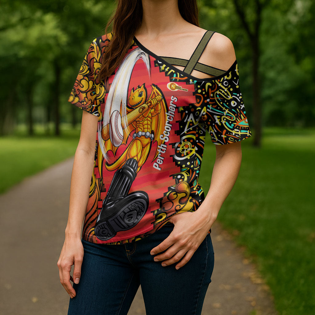 Personalized Perth Scorchers Cricket Cross Shoulder Shirt Hippie Psychedelic Pattern Vibrant Mandala Art Style