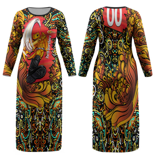 Personalized Perth Scorchers Cricket Family Matching Long Sleeve Bodycon Dress and Hawaiian Shirt Hippie Psychedelic Pattern Vibrant Mandala Art Style