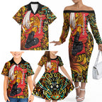 Personalized Perth Scorchers Cricket Family Matching Off The Shoulder Long Sleeve Dress and Hawaiian Shirt Hippie Psychedelic Pattern Vibrant Mandala Art Style