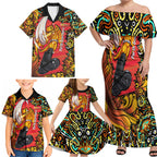 Personalized Perth Scorchers Cricket Family Matching Off Shoulder Maxi Dress and Hawaiian Shirt Hippie Psychedelic Pattern Vibrant Mandala Art Style