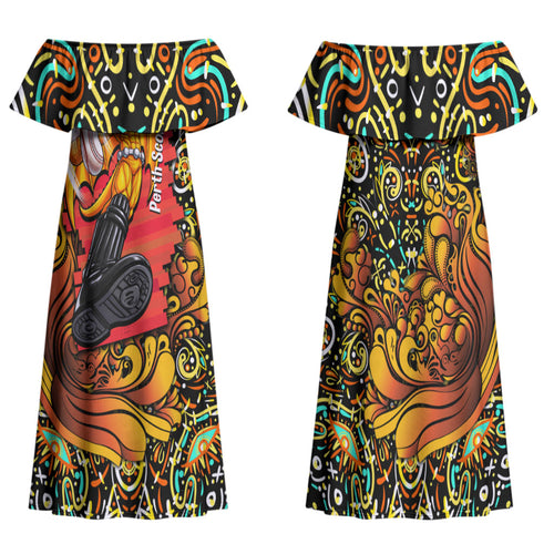 Personalized Perth Scorchers Cricket Family Matching Off Shoulder Maxi Dress and Hawaiian Shirt Hippie Psychedelic Pattern Vibrant Mandala Art Style