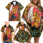 Personalized Perth Scorchers Cricket Family Matching Off Shoulder Short Dress and Hawaiian Shirt Hippie Psychedelic Pattern Vibrant Mandala Art Style