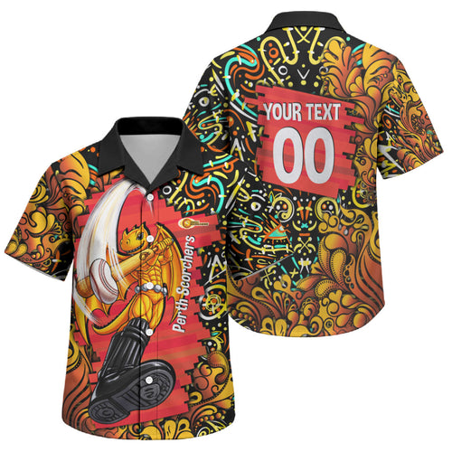 Personalized Perth Scorchers Cricket Family Matching Off Shoulder Short Dress and Hawaiian Shirt Hippie Psychedelic Pattern Vibrant Mandala Art Style