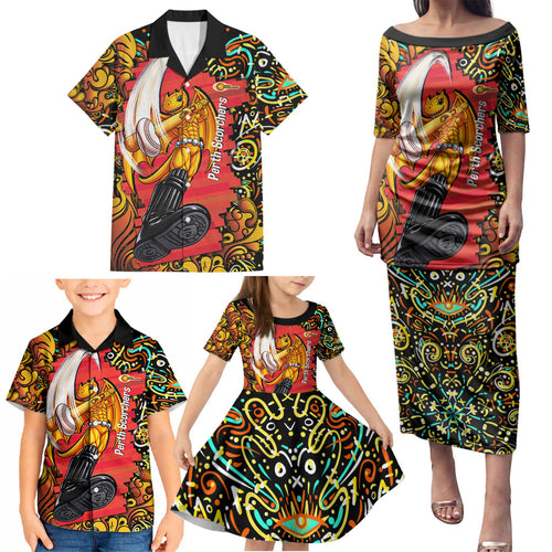 Personalized Perth Scorchers Cricket Family Matching Puletasi and Hawaiian Shirt Hippie Psychedelic Pattern Vibrant Mandala Art Style