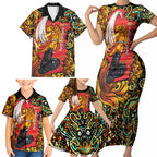 Personalized Perth Scorchers Cricket Family Matching Short Sleeve Bodycon Dress and Hawaiian Shirt Hippie Psychedelic Pattern Vibrant Mandala Art Style