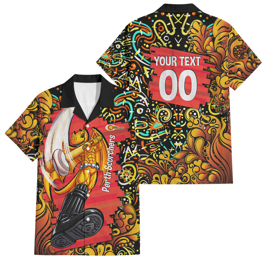 Personalized Perth Scorchers Cricket Family Matching Short Sleeve Bodycon Dress and Hawaiian Shirt Hippie Psychedelic Pattern Vibrant Mandala Art Style