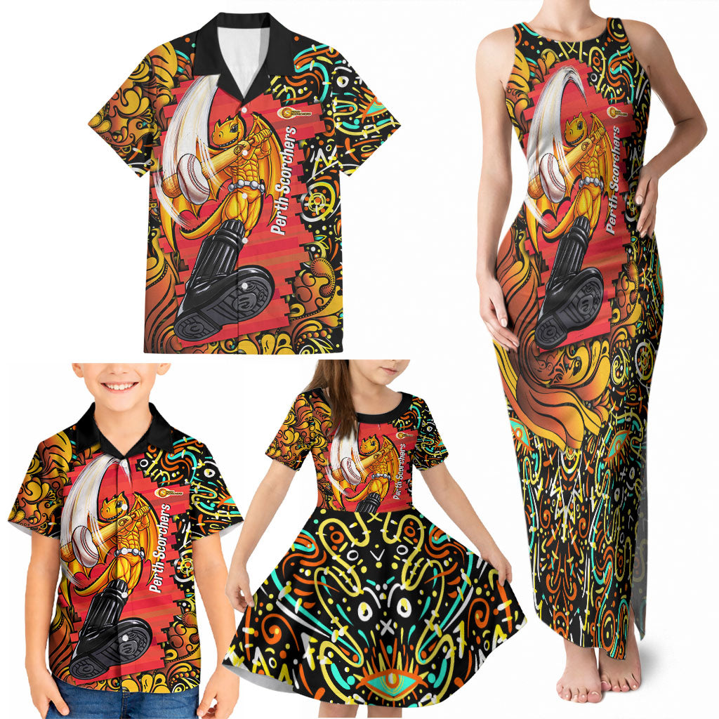 Personalized Perth Scorchers Cricket Family Matching Tank Maxi Dress and Hawaiian Shirt Hippie Psychedelic Pattern Vibrant Mandala Art Style