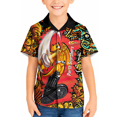 Personalized Perth Scorchers Cricket Kid Hawaiian Shirt Hippie Psychedelic Pattern Vibrant Mandala Art Style