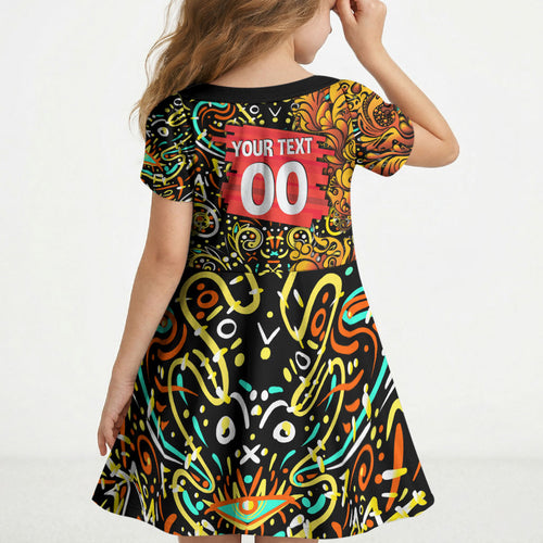 Personalized Perth Scorchers Cricket Kid Short Sleeve Dress Hippie Psychedelic Pattern Vibrant Mandala Art Style