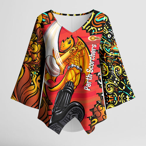 Personalized Perth Scorchers Cricket Kimono Sleeve Blouse Hippie Psychedelic Pattern Vibrant Mandala Art Style