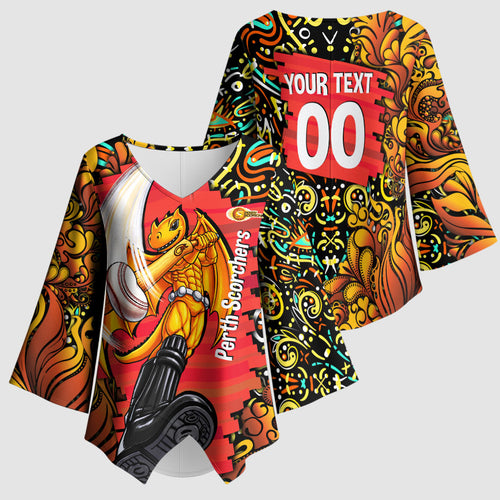 Personalized Perth Scorchers Cricket Kimono Sleeve Blouse Hippie Psychedelic Pattern Vibrant Mandala Art Style