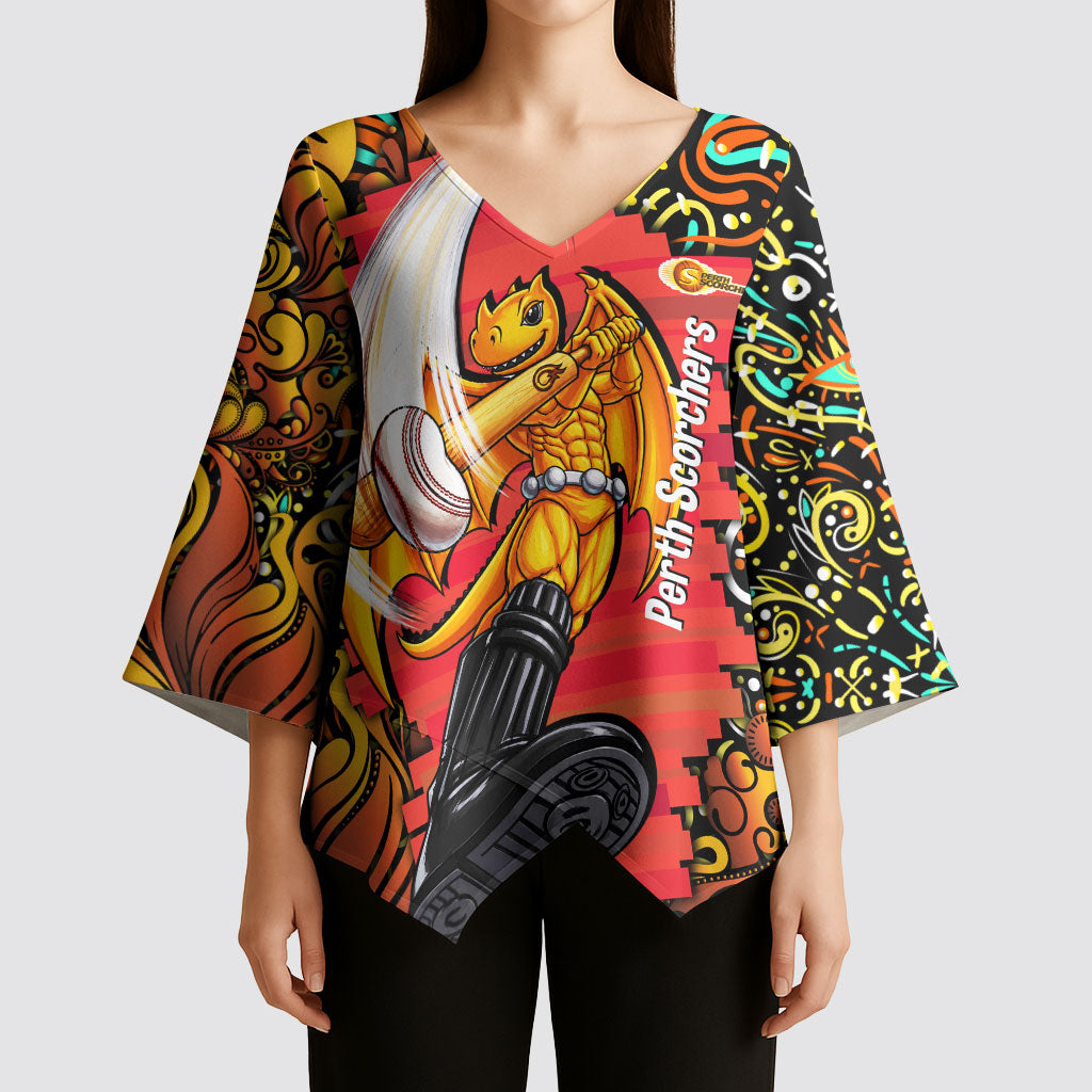 Personalized Perth Scorchers Cricket Kimono Sleeve Blouse Hippie Psychedelic Pattern Vibrant Mandala Art Style