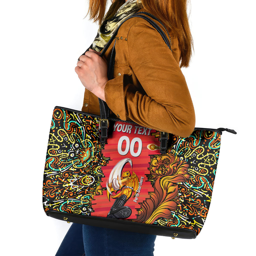 Personalized Perth Scorchers Cricket Leather Tote Bag Hippie Psychedelic Pattern Vibrant Mandala Art Style