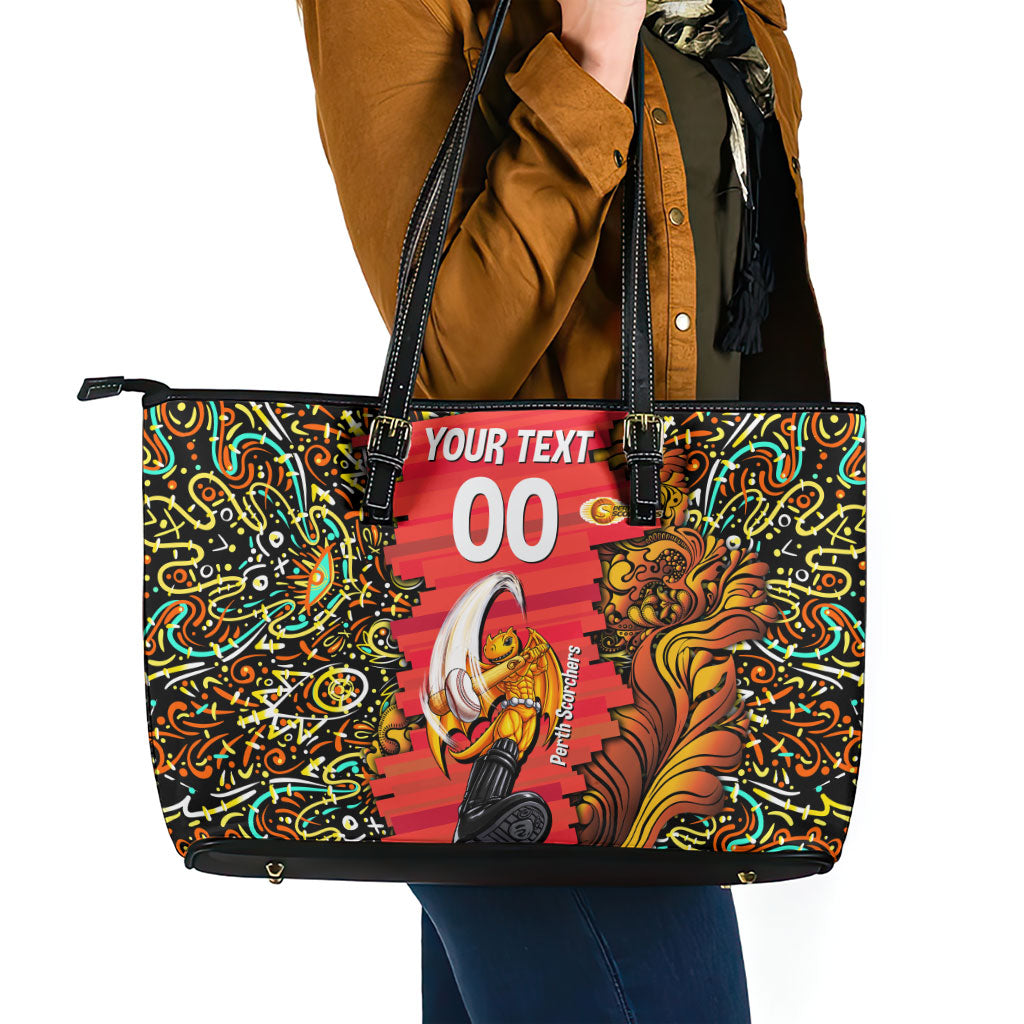 Personalized Perth Scorchers Cricket Leather Tote Bag Hippie Psychedelic Pattern Vibrant Mandala Art Style
