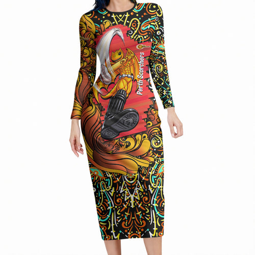 Personalized Perth Scorchers Cricket Long Sleeve Bodycon Dress Hippie Psychedelic Pattern Vibrant Mandala Art Style