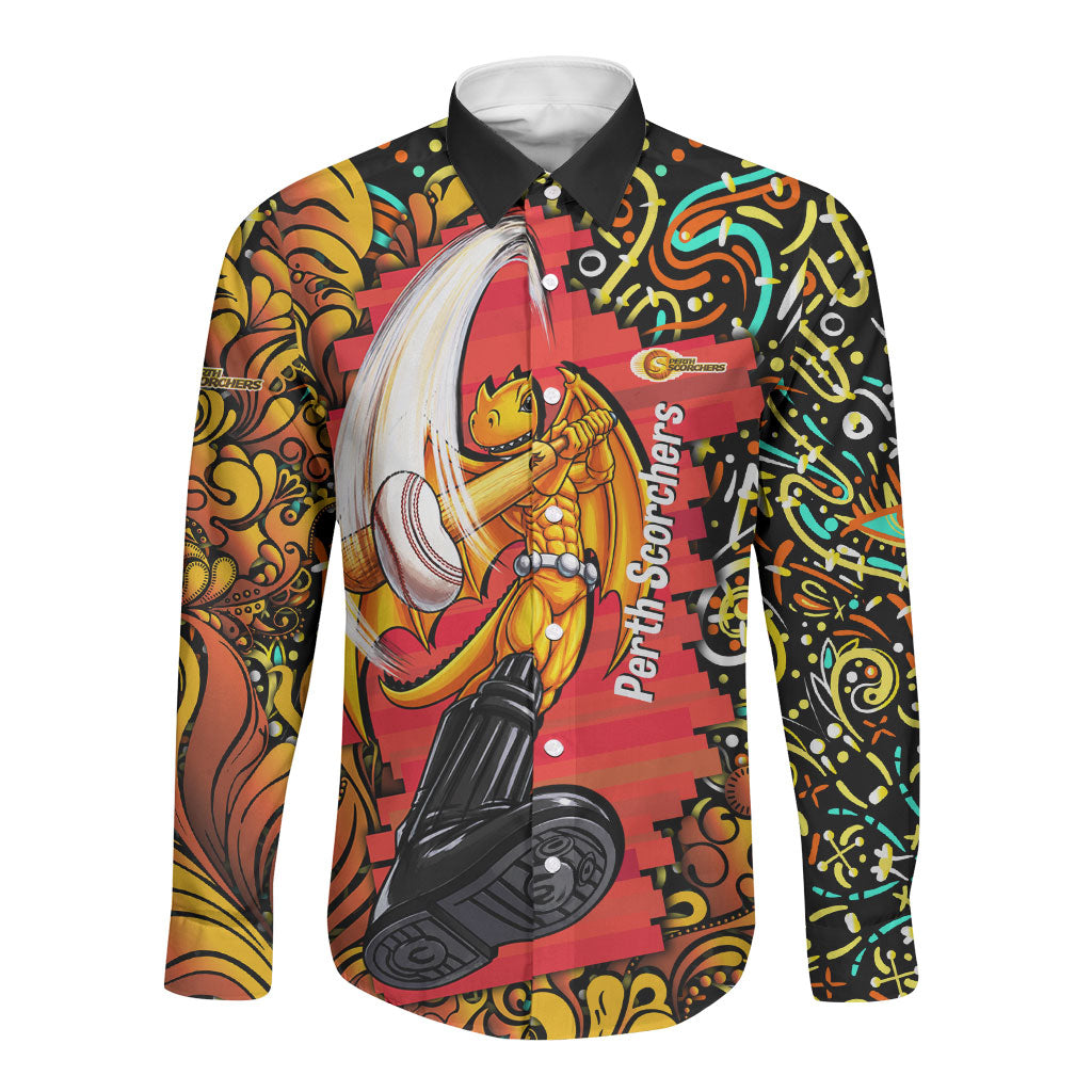 Personalized Perth Scorchers Cricket Long Sleeve Button Shirt Hippie Psychedelic Pattern Vibrant Mandala Art Style