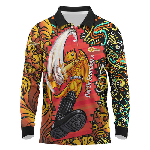 Personalized Perth Scorchers Cricket Long Sleeve Polo Shirt Hippie Psychedelic Pattern Vibrant Mandala Art Style