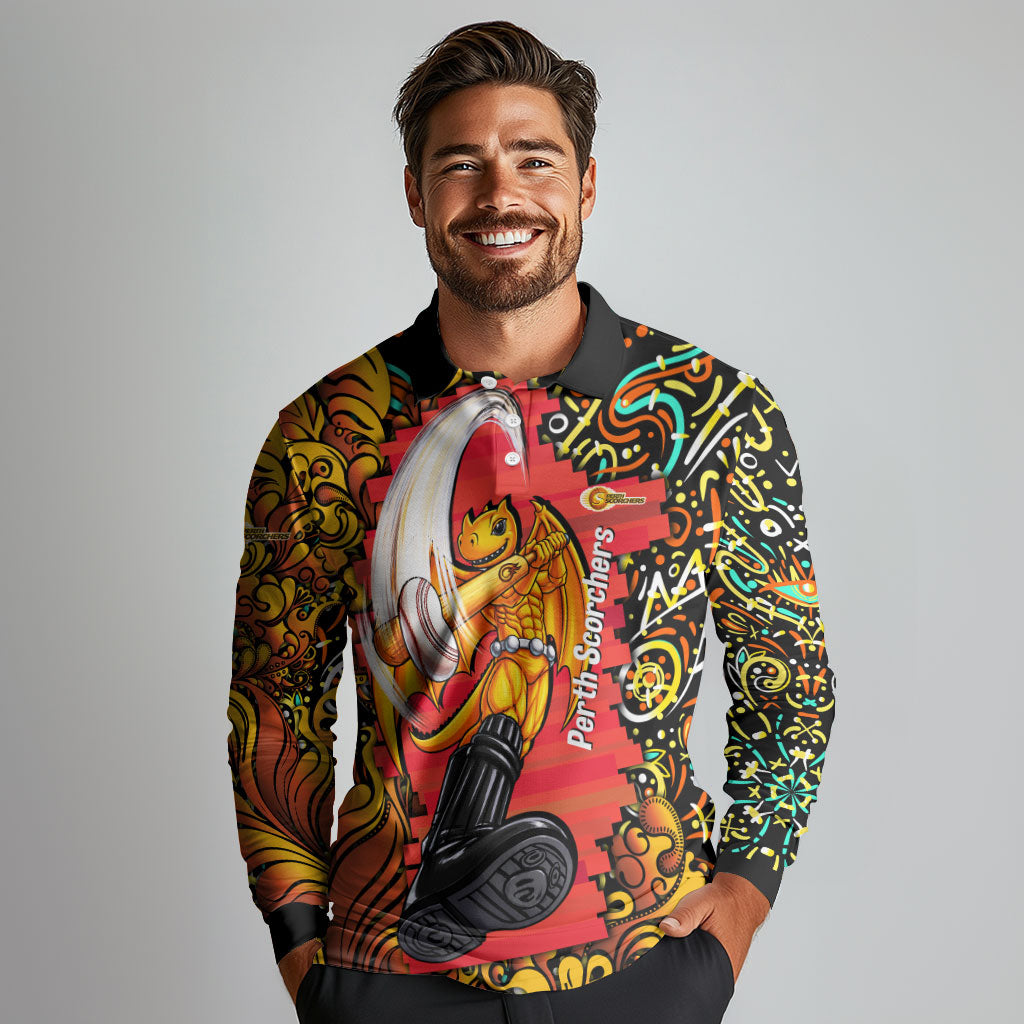 Personalized Perth Scorchers Cricket Long Sleeve Polo Shirt Hippie Psychedelic Pattern Vibrant Mandala Art Style