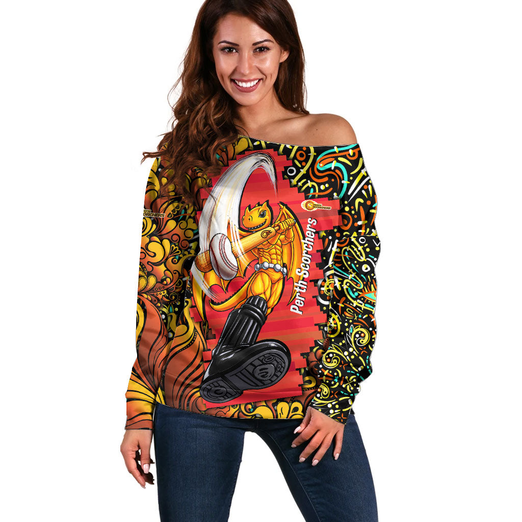 Personalized Perth Scorchers Cricket Off Shoulder Sweater Hippie Psychedelic Pattern Vibrant Mandala Art Style