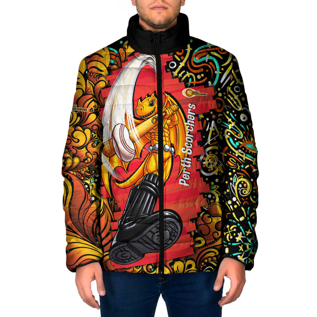 Personalized Perth Scorchers Cricket Padded Jacket Hippie Psychedelic Pattern Vibrant Mandala Art Style