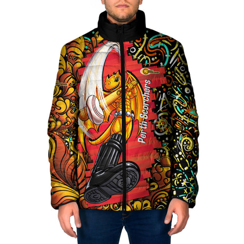 Personalized Perth Scorchers Cricket Padded Jacket Hippie Psychedelic Pattern Vibrant Mandala Art Style