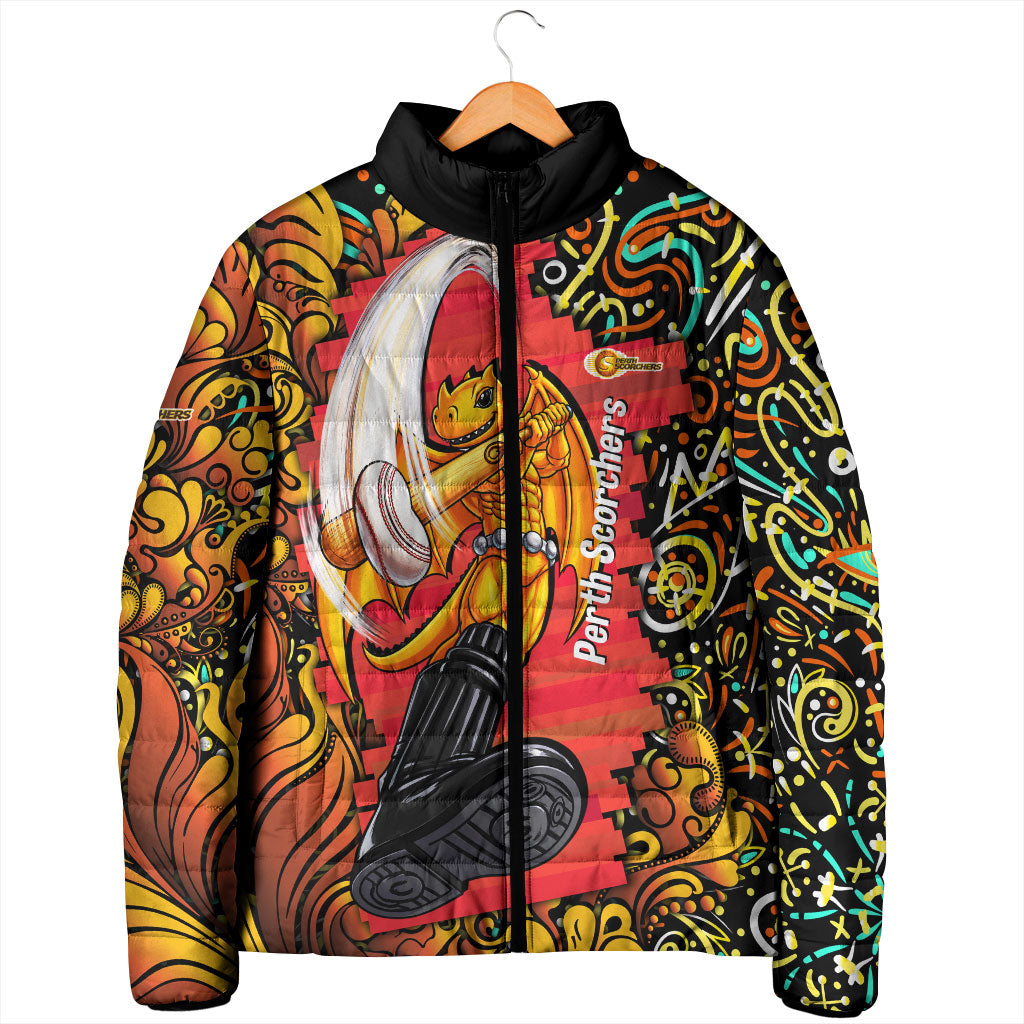 Personalized Perth Scorchers Cricket Padded Jacket Hippie Psychedelic Pattern Vibrant Mandala Art Style