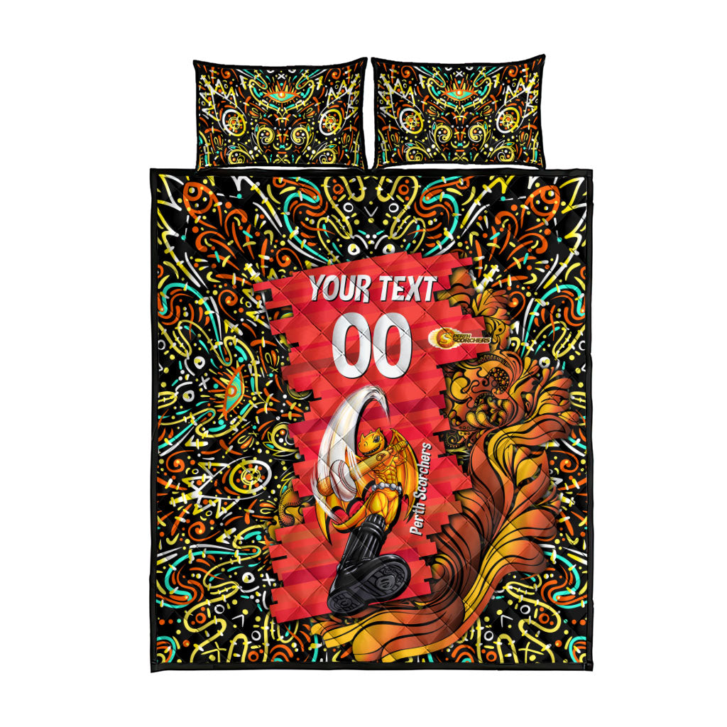 Personalized Perth Scorchers Cricket Quilt Bed Set Hippie Psychedelic Pattern Vibrant Mandala Art Style