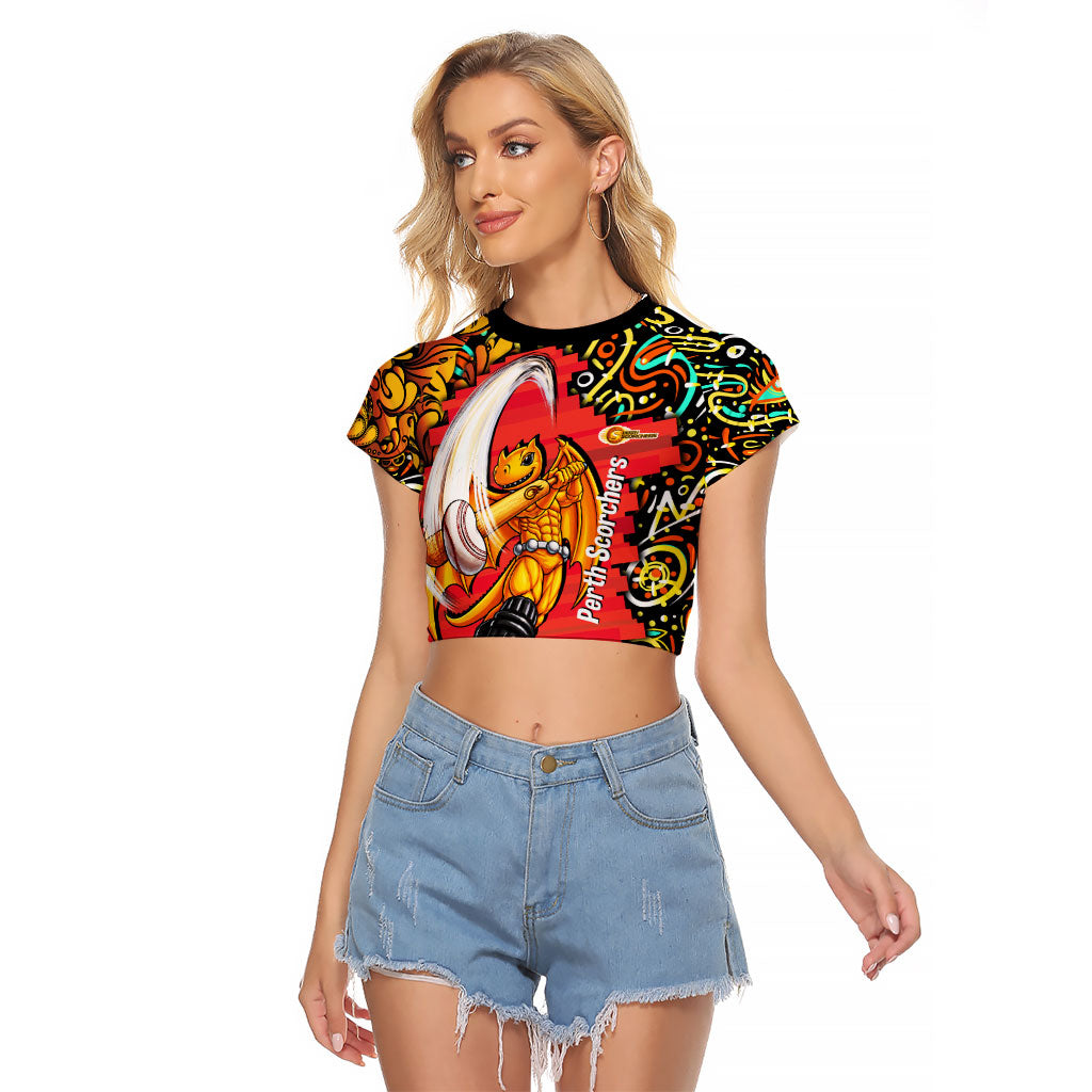 Personalized Perth Scorchers Cricket Raglan Cropped T Shirt Hippie Psychedelic Pattern Vibrant Mandala Art Style